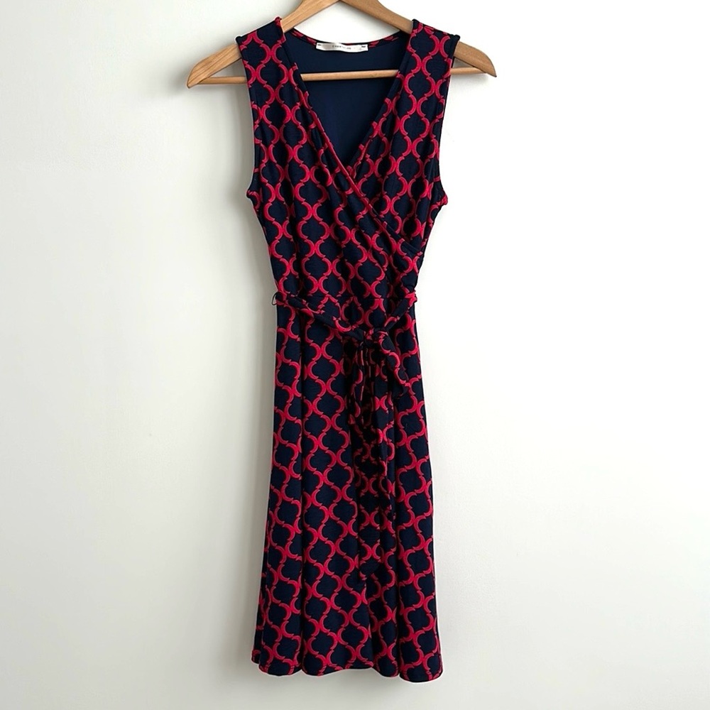 41 Hawthorn Faux Wrap Sleeveless Midi Dress Red and Navy